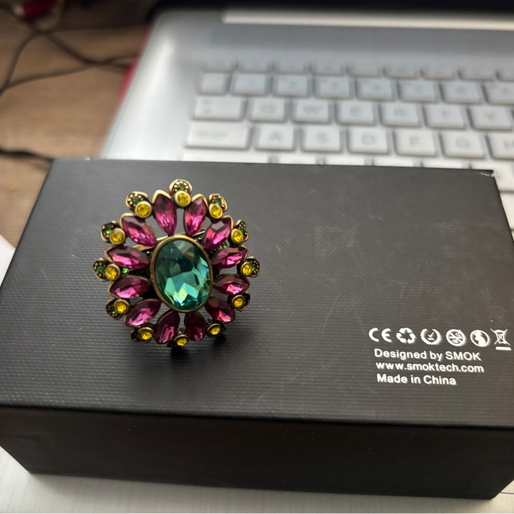 Elegant Green and Pink Gemstone Ring